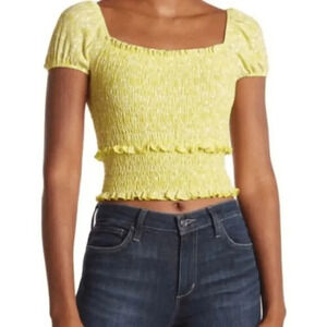 NWT Lush Women's Yellow Smocked Lettuce Hem Crop Top Size XS